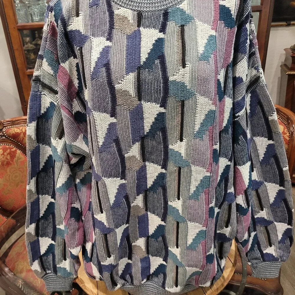 Vintage Megalos Abstract Chunky Knit Sweater Hip Hop 90's Bill Cosby 2XL